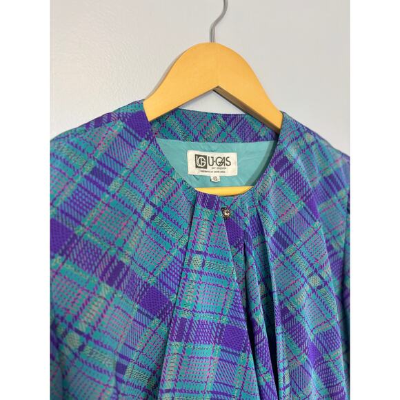 Vtg 11 Shona Dress 80s Plaid 2 Pc Set Blouse Skirt Jewel Tone | Bright Winter - Picture 15 of 16
